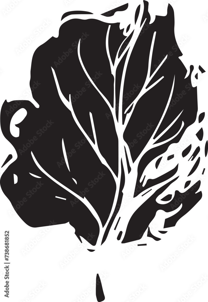 Fototapeta premium Trendy realistic with black leaves on white background. Hand drawn black illustration.