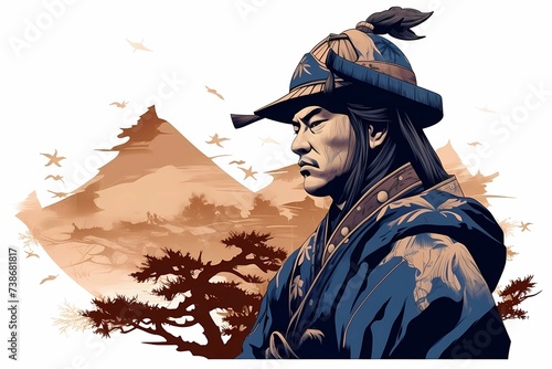 background painting with the image of a samurai