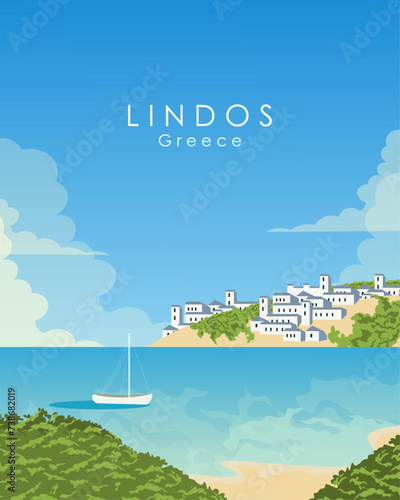 Lindos Greece travel poster, banner, postcard