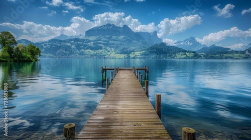 boat dock on Lake Zugersee and mount rigi