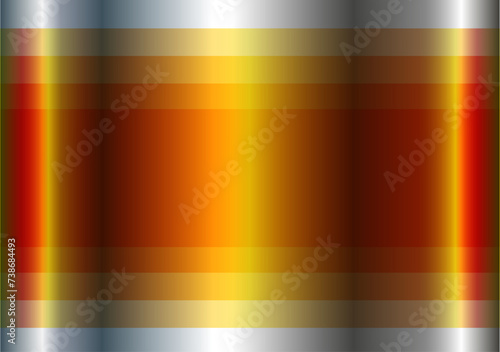 Orange chrome metal 3D background, lustrous and shiny metallic design with striped pattern.