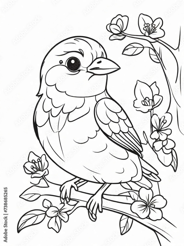 Cool Bird Outline for Children Coloring Book Vector Illustration