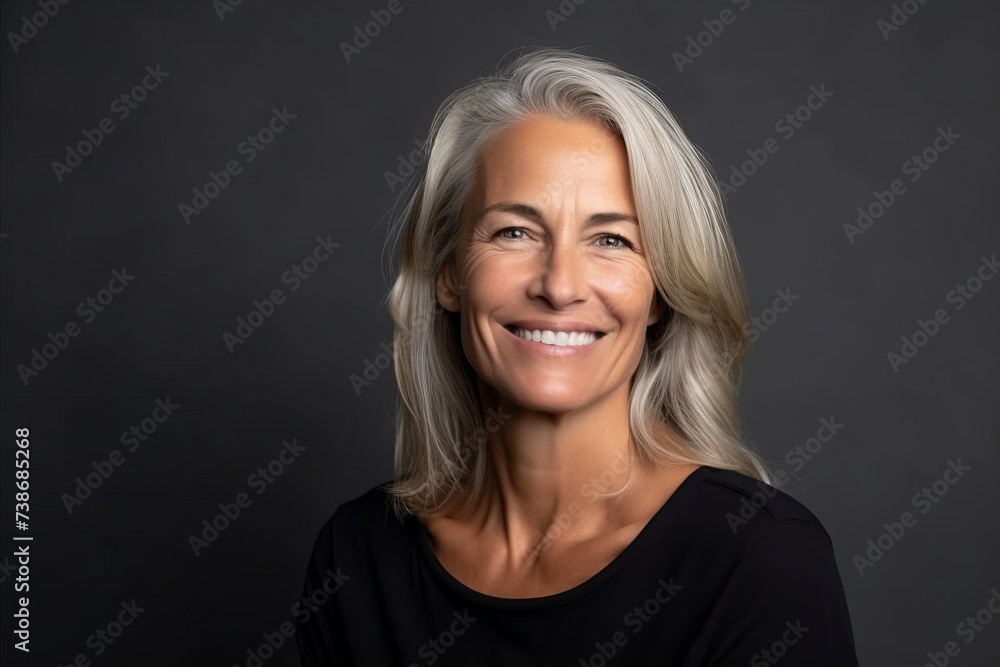 Portrait of a beautiful senior woman on a dark background with a smile Portrait of a beautiful senior woman on a dark background with a smile