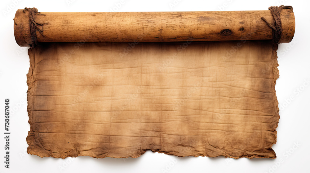 An old parchment sheet with a wooden roll as a mockup template 