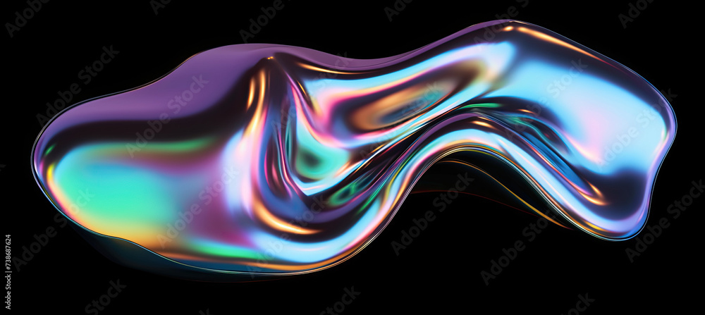 Bold holographic liquid blob shape isolated. Iridescent wavy melted ...