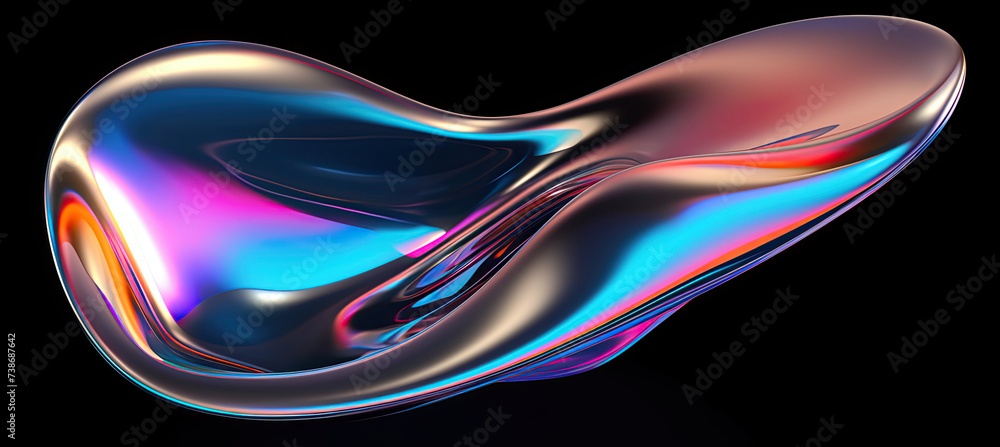 Bold holographic liquid blob shape isolated. Iridescent wavy melted ...