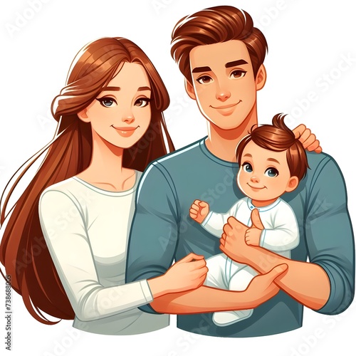 Illustration of a Happy Family with their Baby Boy in the Hands