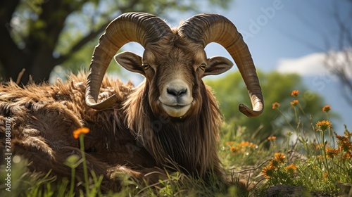 An adult male European mouflon with large horns UHD WALLPAPER