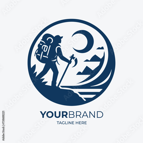hiking mountain survival logo vector illustration