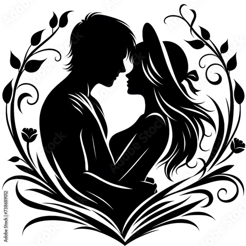 Silhouette of a loving couple in love. Vector illustration