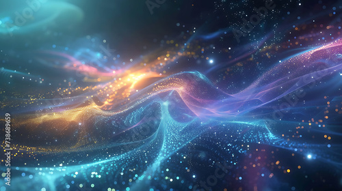 Virtual reality realm with abstract data streams intertwining and forming a dazzling cosmic tapestry. 