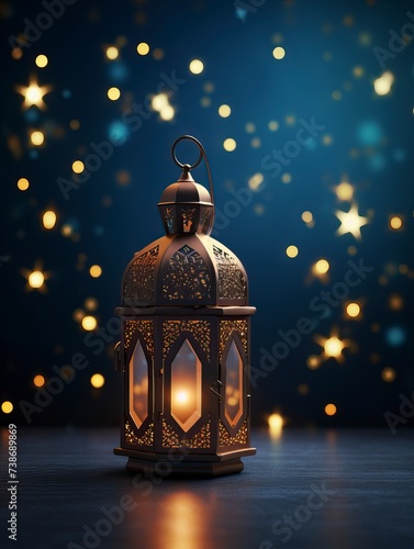 Ramadan Lantern decoration background 3d rendering . copy space - generative ai