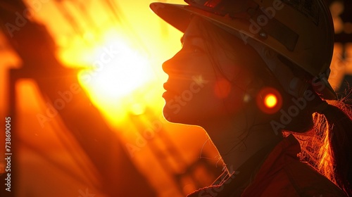 Under the suns relentless gaze a woman navigates the oilrig her presence rewriting the narrative of energy exploration