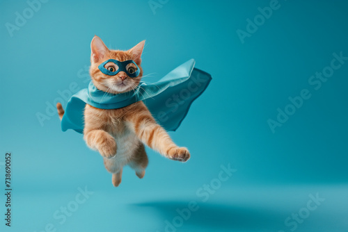 Funny cat superhero cat wearing cape and mask to save the world pet © franck