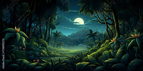 jungle scene illustration,Tropical Forest Night Image © Ayesha