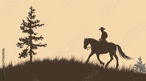 Silhouette image of a cowboy riding a horse.