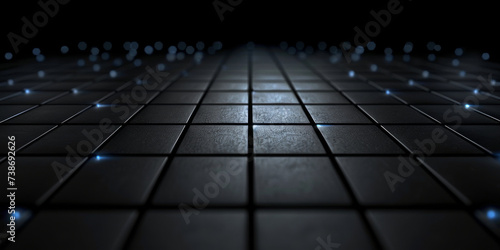 dark background with light reflected on a black floor, Futuristic empty night scene. Empty street scene background with abstract spotlights light, Rays through wet asphalt with reflection
