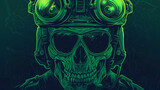 Skull with night vision goggles.