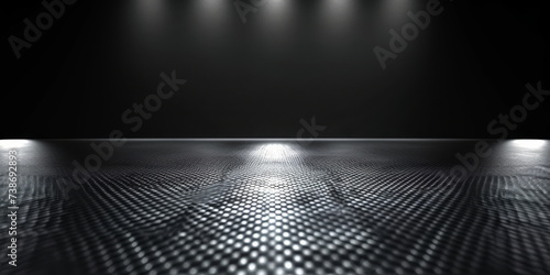 dark background with light reflected  on a black floor  Futuristic empty night scene. Empty street scene background with abstract spotlights light   Rays through  wet asphalt with reflection
