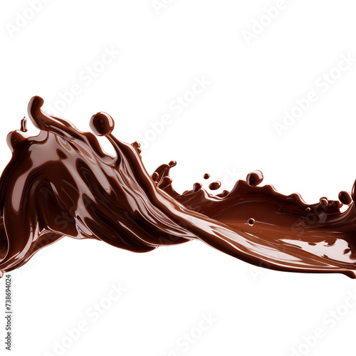 Chocolate liquid flow wave pouring melt fluid splash movenent on white and transparent background.