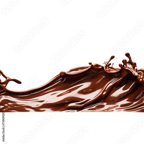 Chocolate liquid flow wave pouring melt fluid splash movenent on white and transparent background.