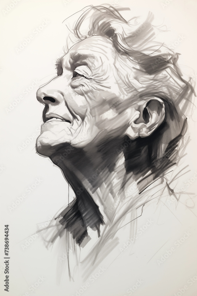 Fototapeta premium Drawing of an elderly woman who has hope and joy. Senior citizen