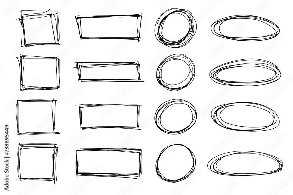 Obraz premium Hand drawn frame clipart. Ink scribble set. Elements for design