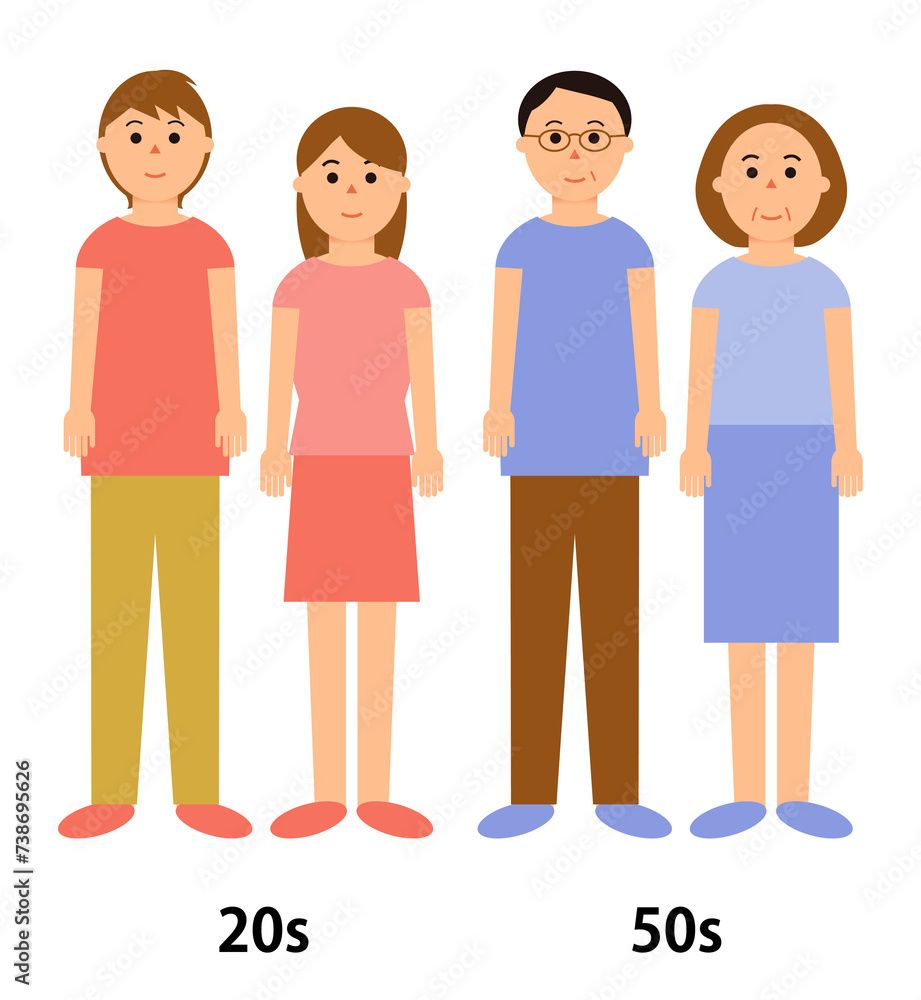 20代と50代の男女4人の人物イラスト