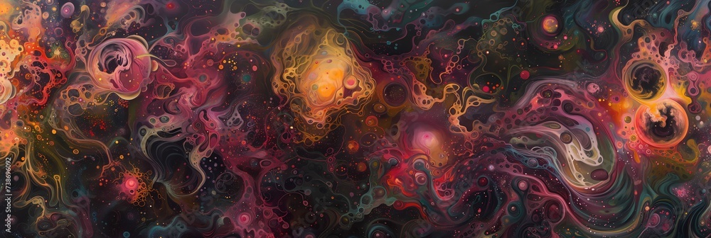 Abstract Cosmic Artwork with Swirling Patterns and Vibrant Colors Depicting Space Nebulae and Galaxies Abstract Cosmic Artwork with Swirling Patterns and Vibrant Colors Depicting Space Nebulae and Galaxies