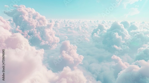 Pastel Sky Blue Background with Fluffy Cotton Clouds AI Generated.
