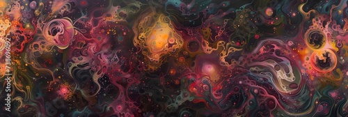 Abstract Cosmic Artwork with Swirling Patterns and Vibrant Colors Depicting Space Nebulae and Galaxies