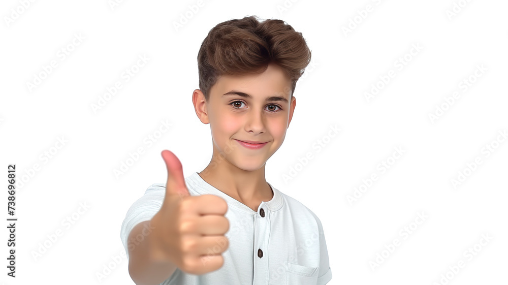 Isolated on a background of pure white, the boy raised his thumb. Isolated on a background of pure white, the boy raised his thumb.