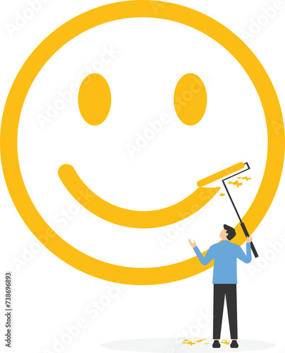 Mental adjustment and health. Man painting a big smile face.

