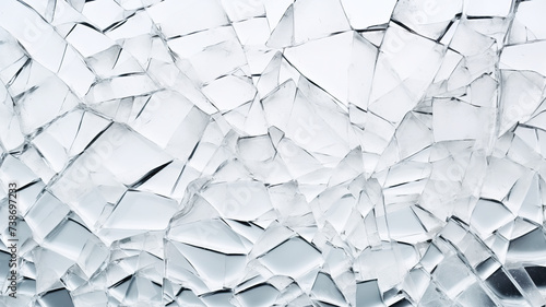 isolated background of broken glass textures on a white background photo
