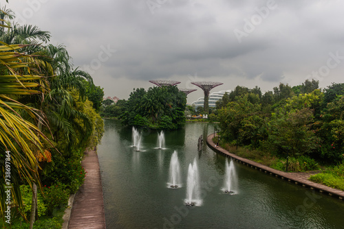 A landscape view of Gardens by the Bay. Gardens By The Bay the most popular tourist attraction in Singapore city