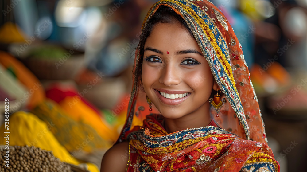 Young Indian Woman Selling Spices in Market Young Indian Woman Selling Spices in Market