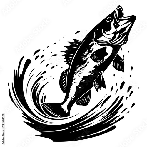 large bass fish in the mount jumping from the water