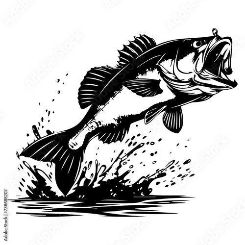 large bass fish in the mount jumping from the water