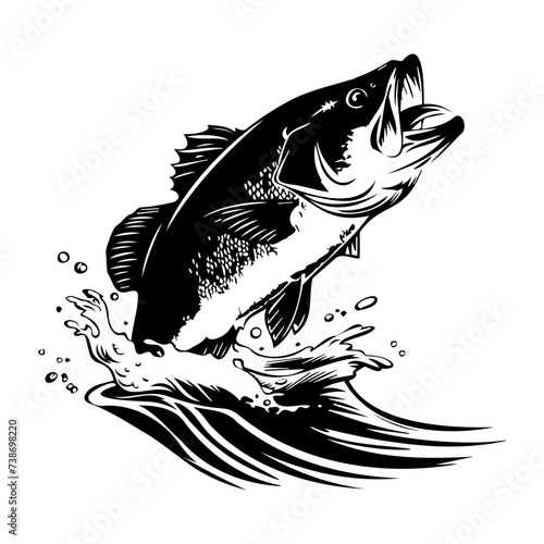 large bass fish in the mount jumping from the water