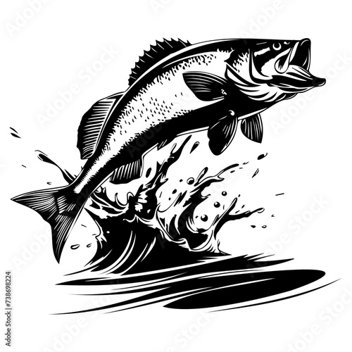 large bass fish in the mount jumping from the water