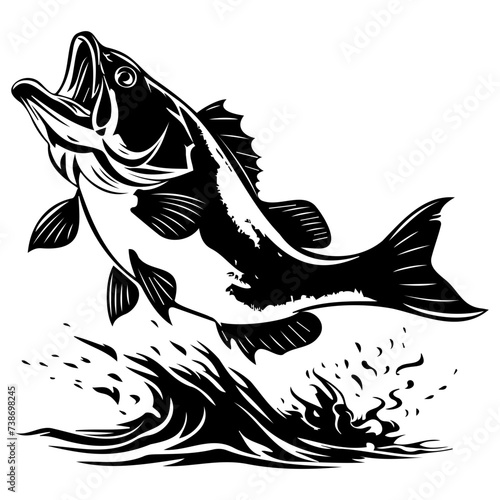 large bass fish in the mount jumping from the water