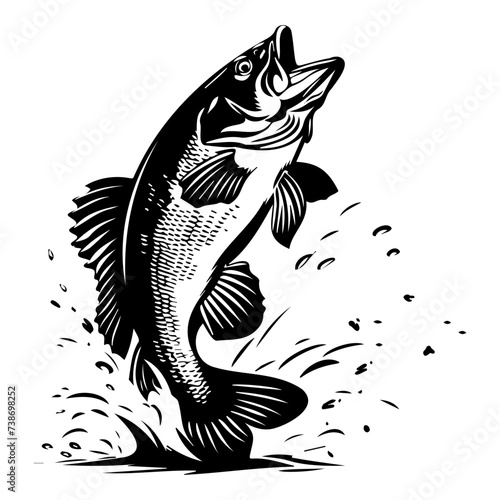 large bass fish in the mount jumping from the water