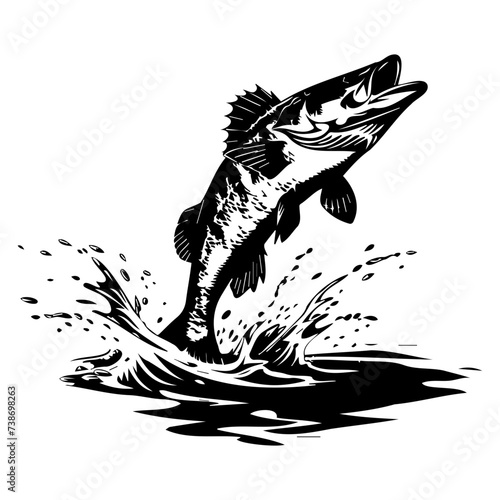 large bass fish in the mount jumping from the water