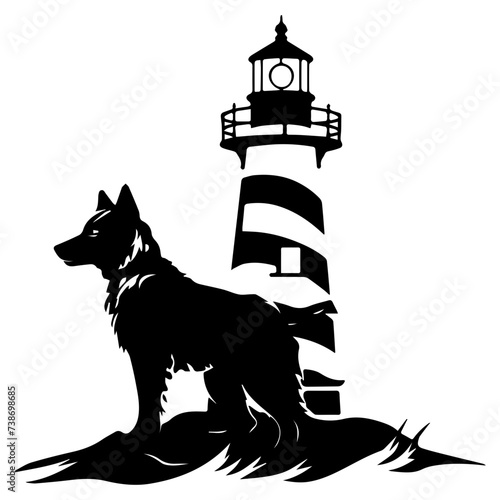 lighthouse in the shape of a Husky dog