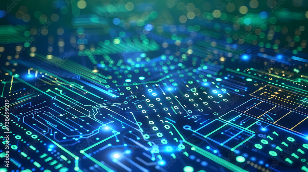 Abstract Circuit Board Technology Design Background With Glowing Elements Abstract Circuit Board Technology Design Background With Glowing Elements