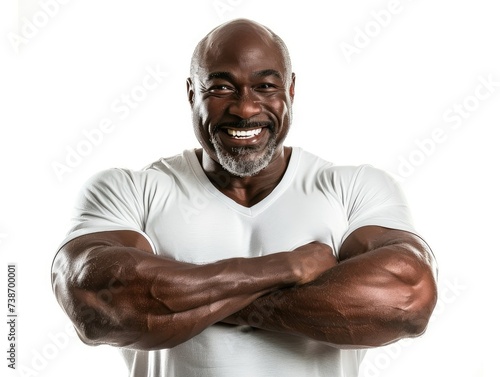 A happy muscular man wearin...