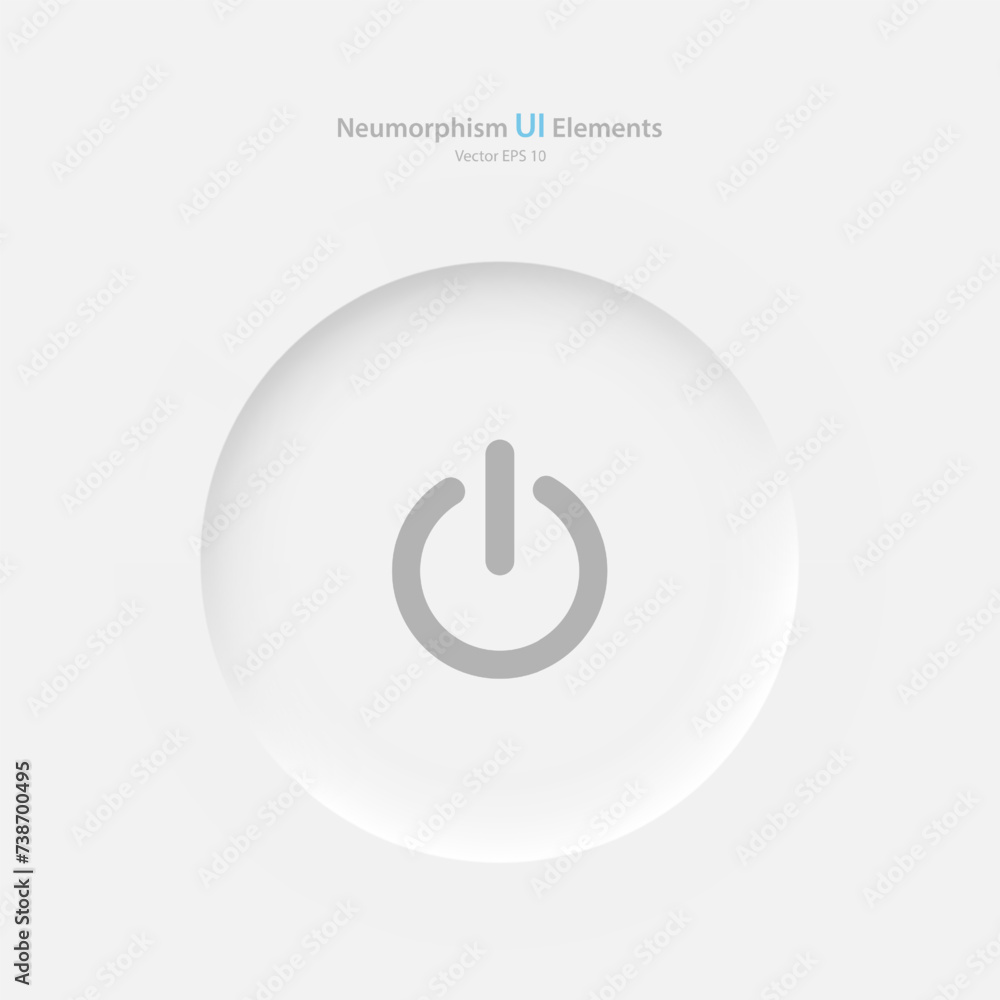 Round power button on a white background. User interface elements in the style of neumorphism, UX. Vector illustration. Round power button on a white background. User interface elements in the style of neumorphism, UX. Vector illustration.