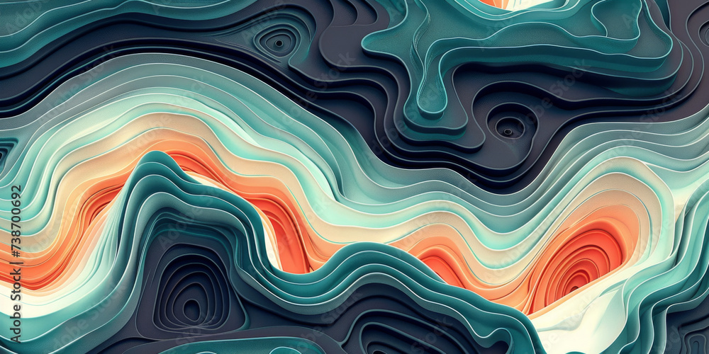 Obraz premium abstract green background with waves, green yellow beige blue paper cut art,green abstract background with wavy lines. for nature-themed designs,Topography papercut texture background