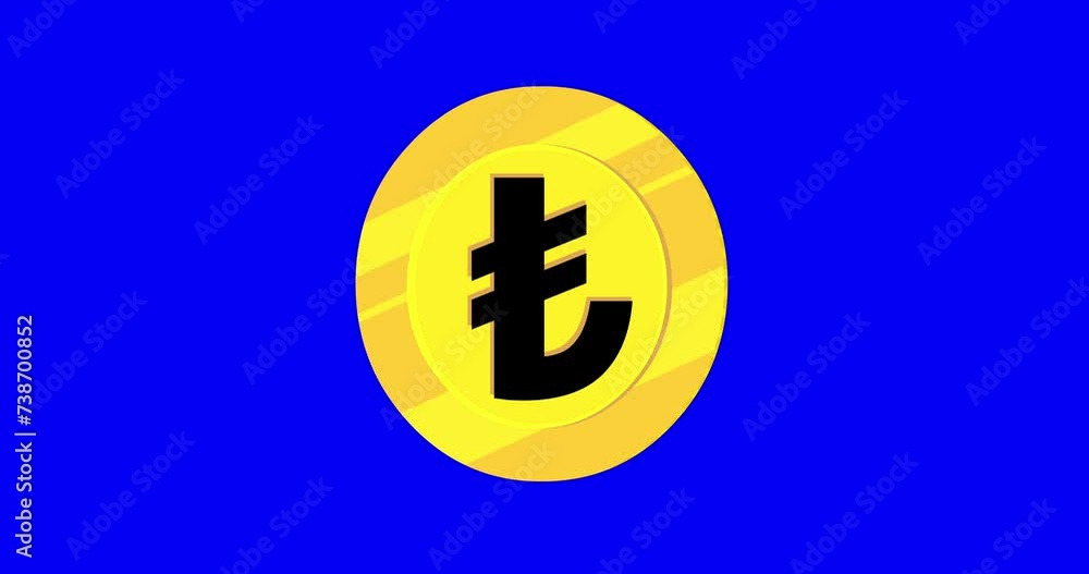 Turkish lira turning round cartoon coin black sign bluebox. Looping isolated animation lira. Turkish lira turning round cartoon coin black sign bluebox. Looping isolated animation lira.