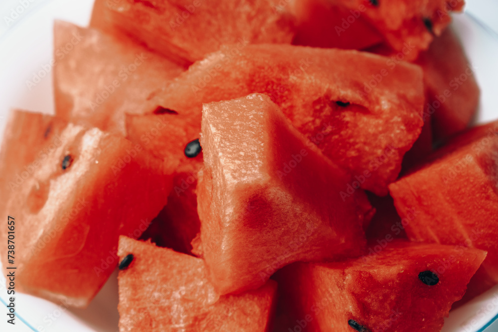 Sliced watermelon in a bowl. Fruit before eating. Sliced watermelon in a bowl. Fruit before eating.